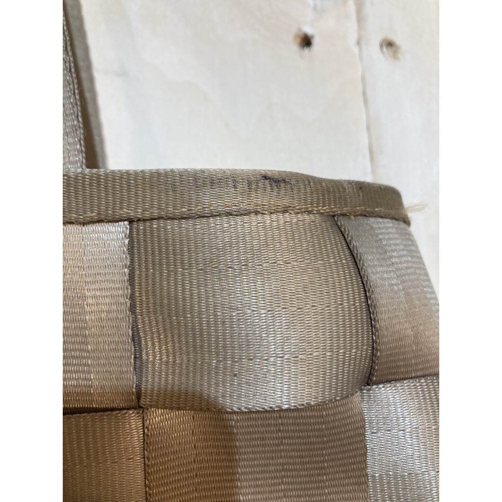 Y2K Vintage Harveys Seatbelt Bag Woven Tote Champagne Taupe Metallic Shoulder - Picture 5 of 9